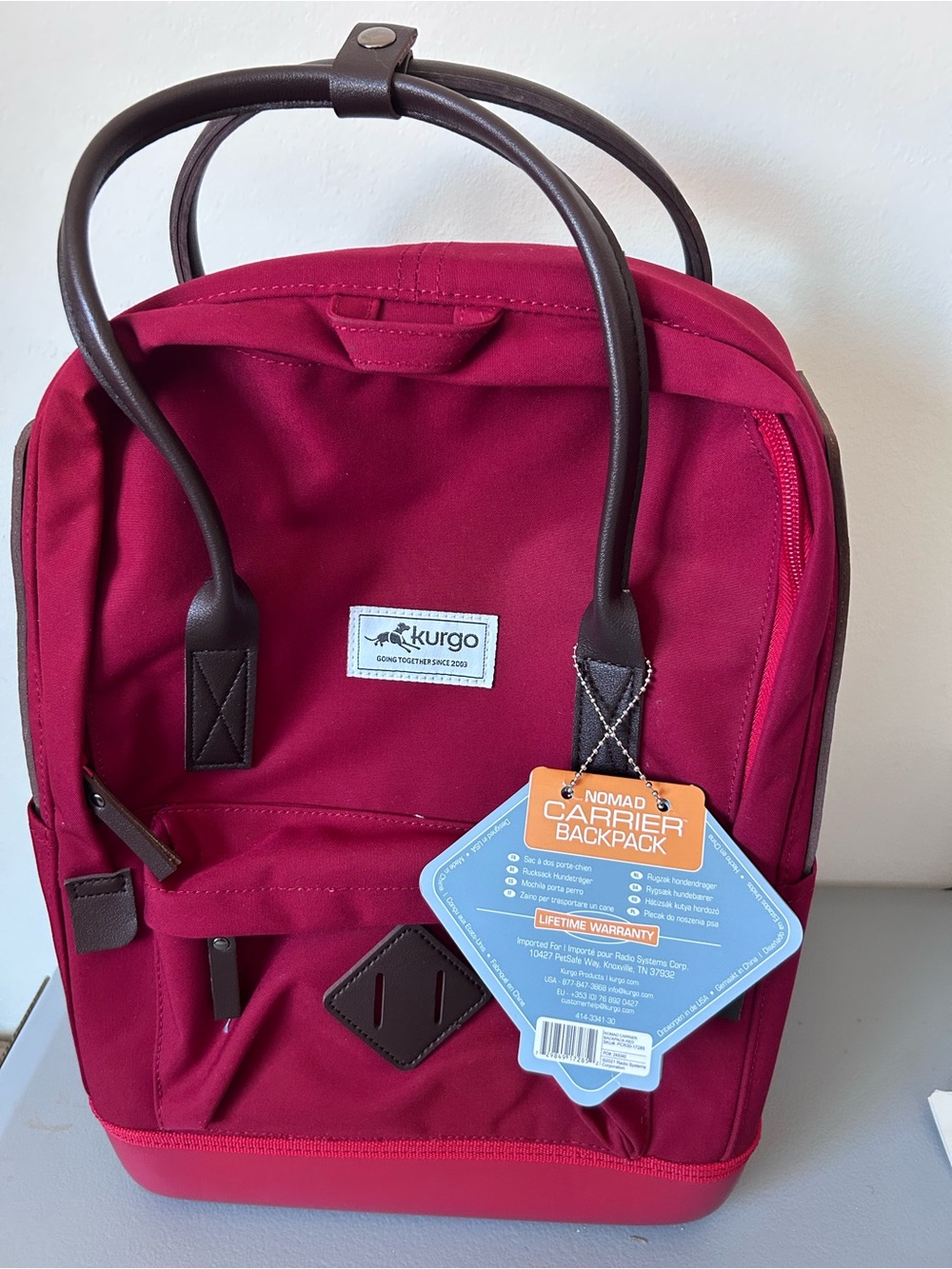 Kurgo Nomad dog Carrier Backpack - Wine Red with Brown Accents